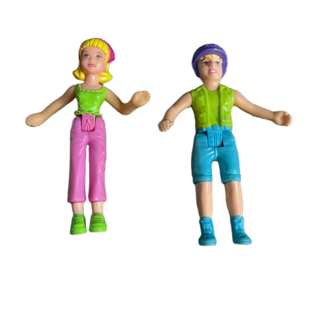 Vintage Polly Pocket Boy and Girl Articulated Figures Green Pink Blue 90s Toy